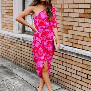 Pink Red Asymmetrical One Shoulder Pencil Dress Size Small wedding cocktail